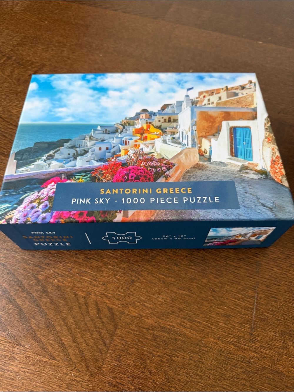 Santorini Greece "Pink Sky" 1000-Piece Puzzle - Blue & White